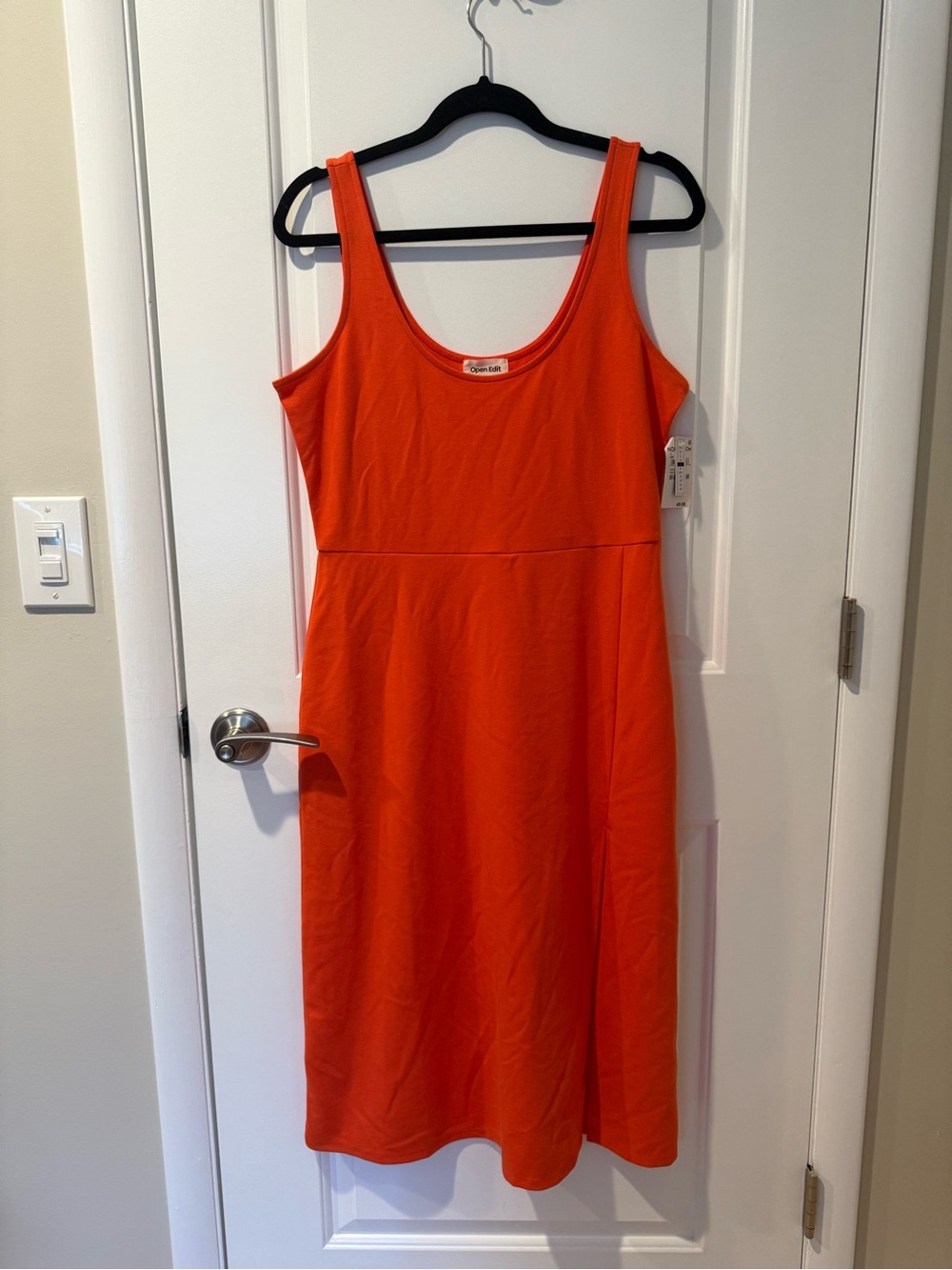 Open Edit Sleeveless Scoop Midi Dress in Bright Orange